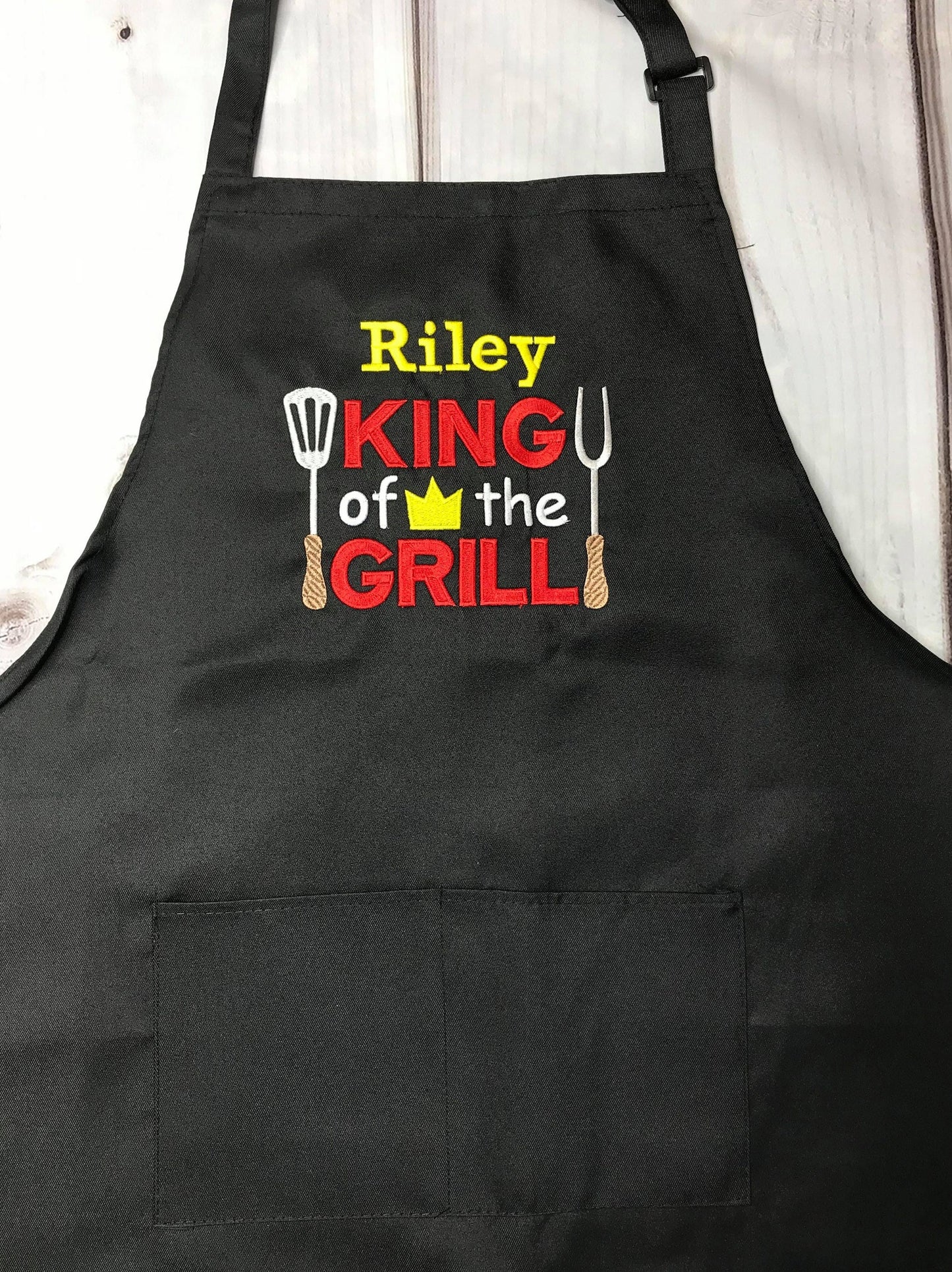 Adult Apron,Black Mens Grilling Apron, Adult Personalized Apron ,Embroidered Apron, Cooking Apron, Father's Day Gift, King of the Grill
