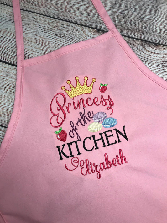 Girls Apron, Baking Apron, Kids Chef, Kids Personalized Apron ,Embroidered Apron, Princess Apron, Princess of the Kitchen Apron