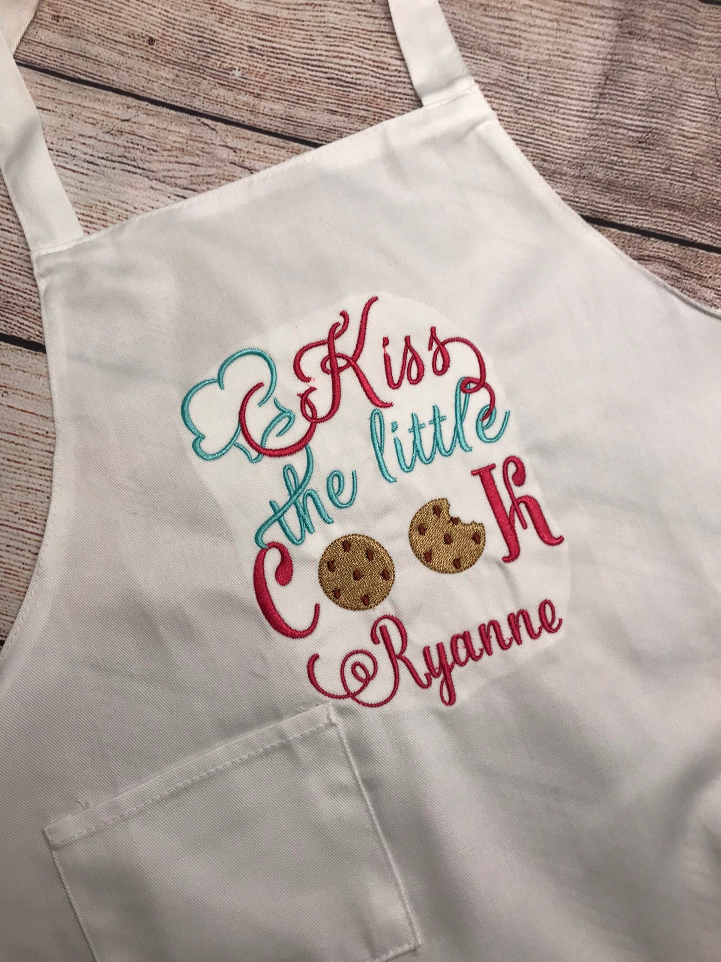 Girls Apron, Baking Apron, Kids Chef, Kids Personalized Apron ,Embroidered Apron, Kiss the Cook Apron