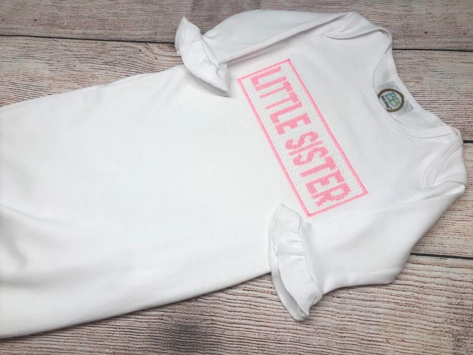 Faux Smock Little Sister Gown, Personalized Baby girl gown, newborn baby girl gown, baby gift, going home outfit, baby shower gift