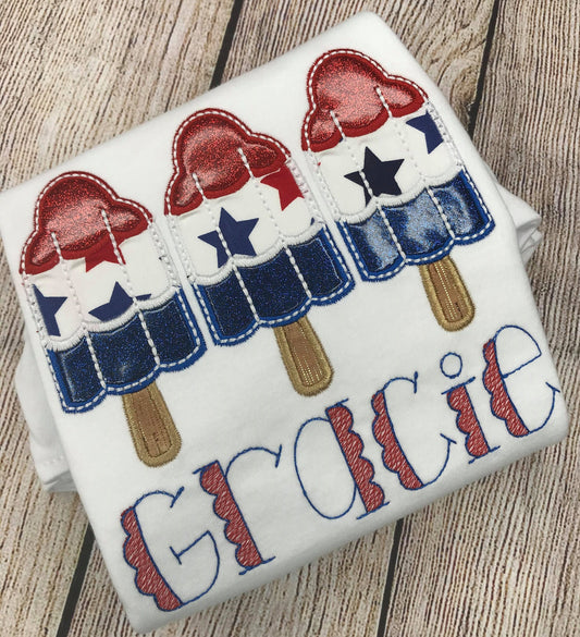Girls 4th of July Shirt, Girls Patriotic Shirt, Girls Red White and Blue Shirt, Girls Patriotic Popsicle Shirt, Girls Memorial Day Shirt