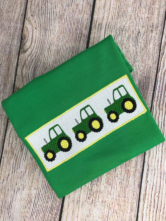 Boys Tractor Shirt, Tractor shirt,  Faux Smock Shirt, Faux Smock Tractor Shirt, Boys Green Shirt , Personalized Shirt