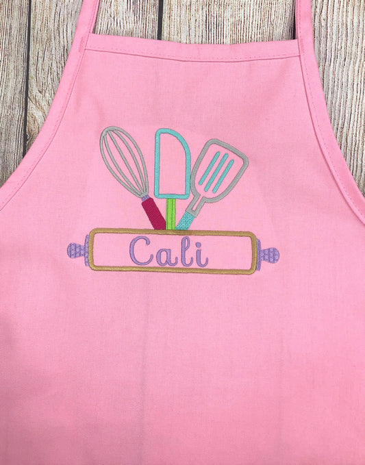Girls Apron, Baking Apron, Kids Chef, Kids Personalized Apron ,Embroidered Apron, Personalized Chef Apron